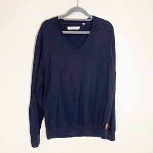 NWOT Ben Sherman Mens Navy Blue 100% Cotton V-Neck Knit Sweater Large